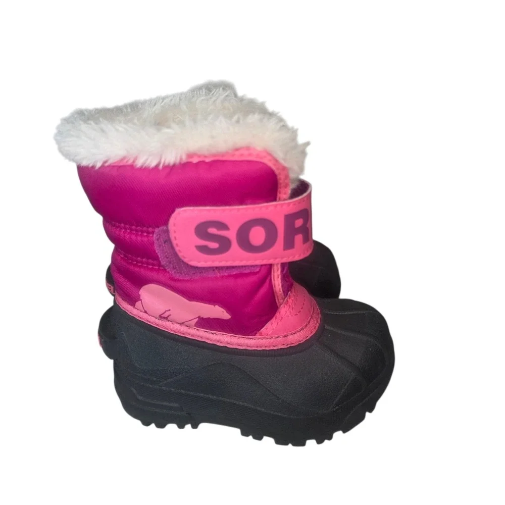 Sorel Snow Commander Girls 6 Black Pink NV1960-652 Waterproof Winter Boots